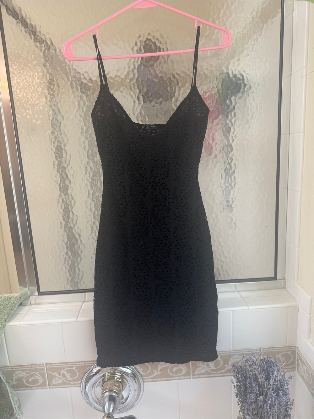 naked wardrobe Black Lace Mini Slip Dress